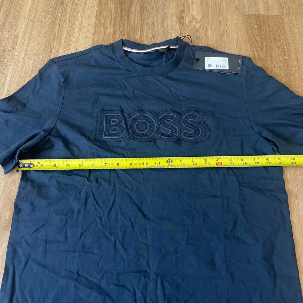 HUGO BOSS Men's Logo-Artwork T-Shirt In Cotton Jersey Size L In Dark Blue